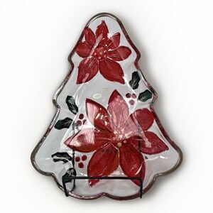 Vtg Celebrations 10" Poinsettia Christmas Tree Plate Hand Carved Hand Painted